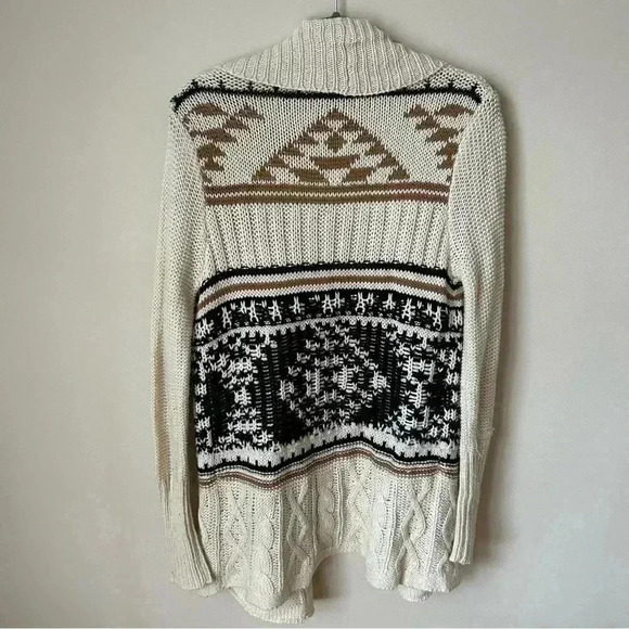 BB Dakota Wool Blend Tribal Aztec Pattern Ivory Knit Cardigan Women’s Size XS - Picture 6 of 7